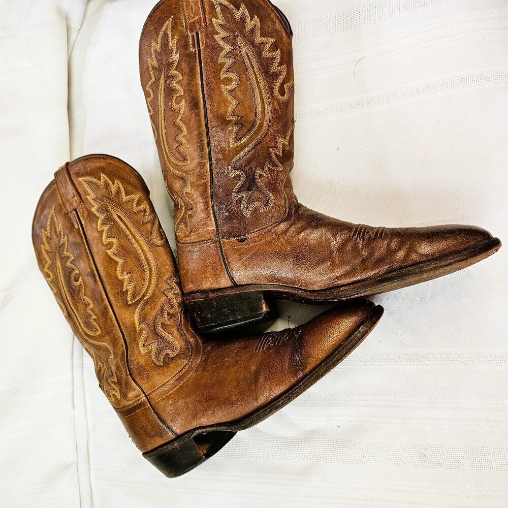 Old West Men Vintage Leather Cowboy Western Work Boots Size 9.5D - Picture 4 of 6